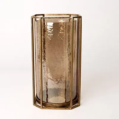 Kirkland's Faceted Glass Hurricane Lantern In Gold