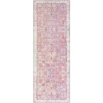 Kirkland's Faded Rouge Bordered Flatweave Runner In Pink