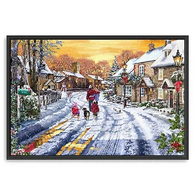 Kirkland's Family Walking In The Snow Framed Canvas Art Print In Multi