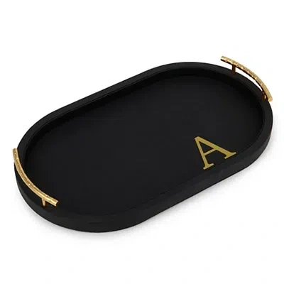 Kirkland's Faux Leather Monogram A Oval Tray In Black