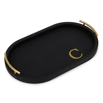 Kirkland's Faux Leather Monogram C Oval Tray In Black