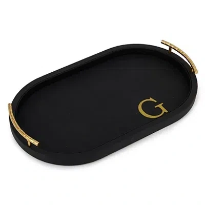 Kirkland's Faux Leather Monogram G Oval Tray In Black