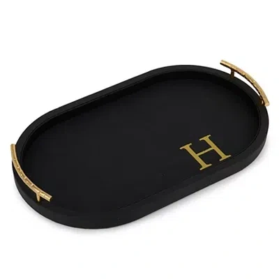 Kirkland's Faux Leather Monogram H Oval Tray In Black