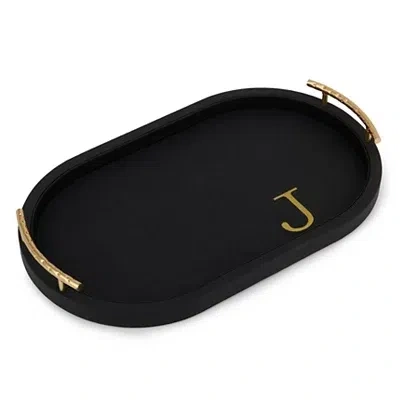 Kirkland's Faux Leather Monogram J Oval Tray In Black