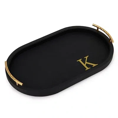 Kirkland's Faux Leather Monogram K Oval Tray In Black