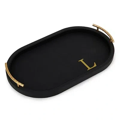 Kirkland's Faux Leather Monogram L Oval Tray In Black