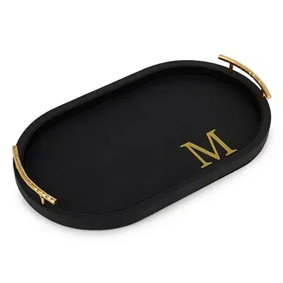 Kirkland's Faux Leather Monogram M Oval Tray In Black