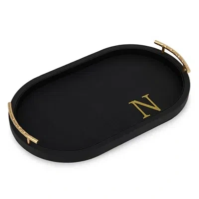 Kirkland's Faux Leather Monogram N Oval Tray In Black