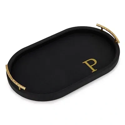 Kirkland's Faux Leather Monogram P Oval Tray In Black