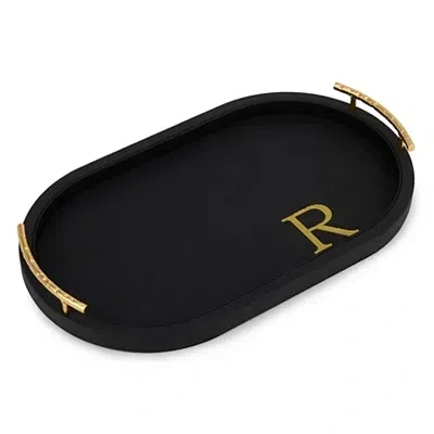 Kirkland's Faux Leather Monogram R Oval Tray In Black