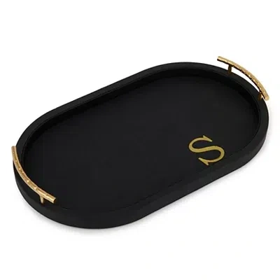 Kirkland's Faux Leather Monogram S Oval Tray In Black