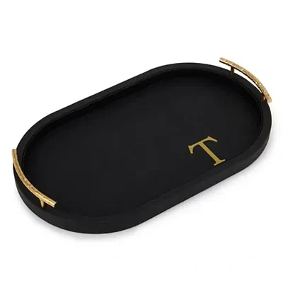 Kirkland's Faux Leather Monogram T Oval Tray In Black
