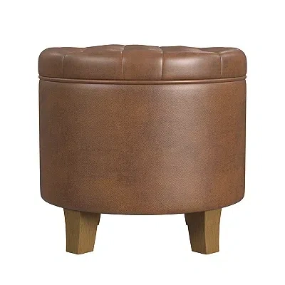 Kirkland's Faux Leather Tufted Storage Ottoman In Brown