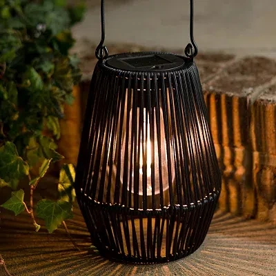 Kirkland's Faux Rattan Hanging Solar Lantern In Black