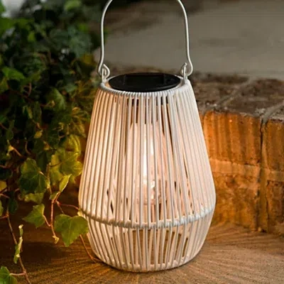 Kirkland's Faux Rattan Hanging Solar Lantern In White