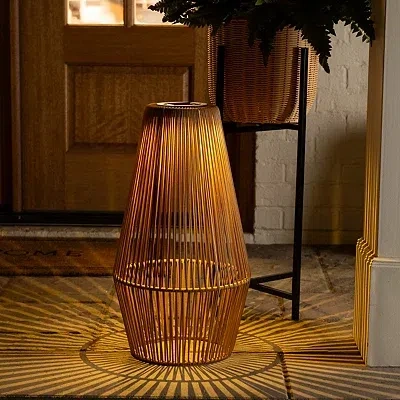 Kirkland's Faux Rattan Standing Solar Lantern In Brown