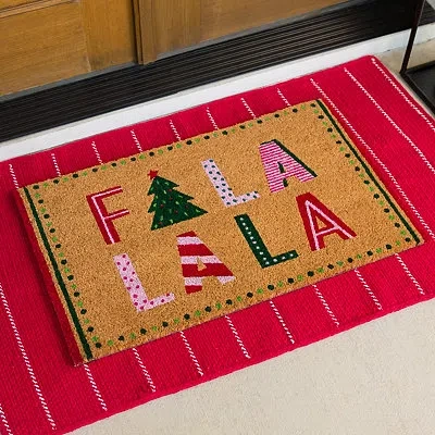 Kirkland's Festive Fa La Christmas Coir Doormat In Multi