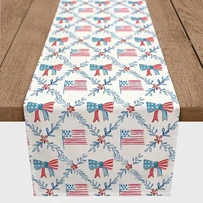 Kirkland's Flags And Bows 4th Of July Table Runner In White