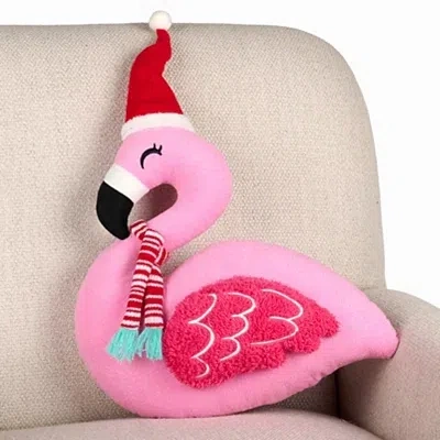 Kirkland's Flamingo With Santa Hat Shaped Pillow In Pink