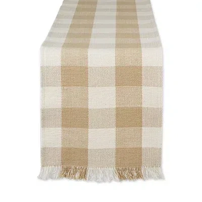 Kirkland's Flax Checkered Fringe Table Runner In Brown
