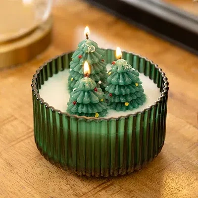 Kirkland's Flocked Fir Shaped 3d Triple Wick Jar Candle In Green