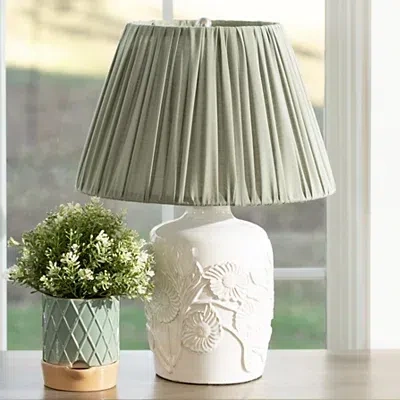 Kirkland's Floral Ceramic Table Lamp In Green
