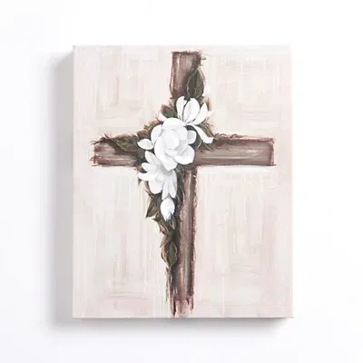 Kirkland's Floral Cross Canvas Art Print In Neutral