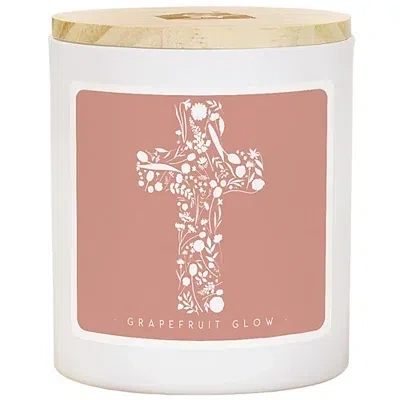 Kirkland's Floral Cross Grapefruit Glow Jar Candle In White
