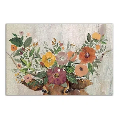 Kirkland's Floral Steer Horns Canvas Art Print In Multi