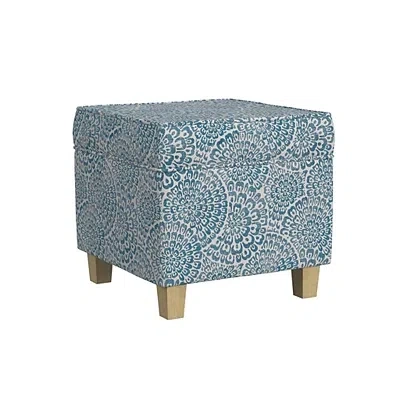 Kirkland's Floral Upholstered Square Storage Ottoman In Blue