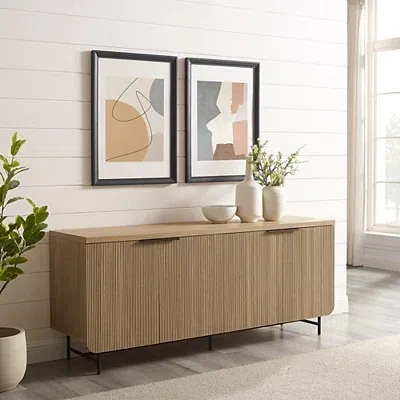 Kirkland's Fluted Wood 4-door Scandinavian Cabinet In Brown