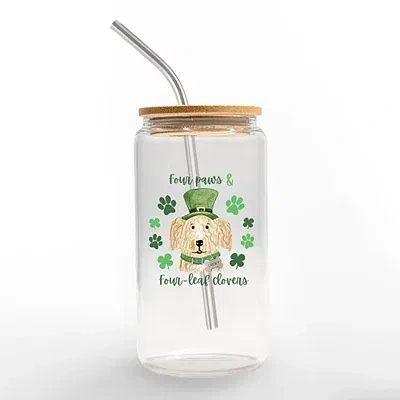 Kirkland's Four Paws Leaf Clovers Glass Can Tumbler In Green