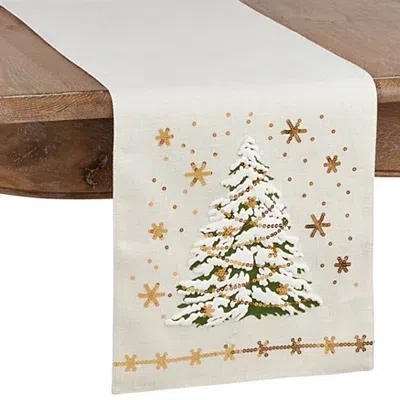 Kirkland's Frosted Christmas Tree And Snowflakes Table Runner In Multi