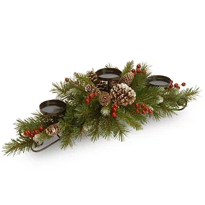 Kirkland's Frosted Pinecone And Berry Candle Centerpiece In Green