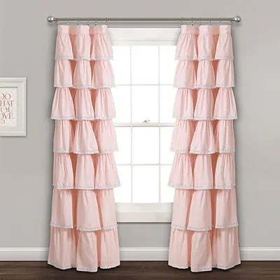 Kirkland's Full Ruffle And Lace Curtain Panel In Pink