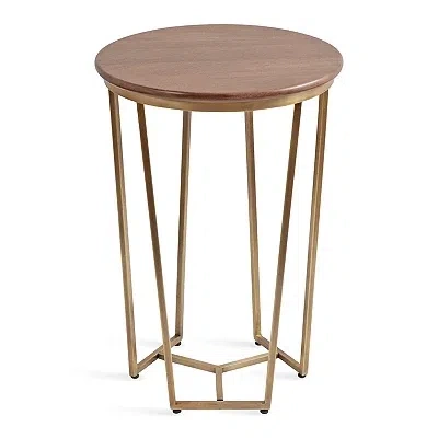 Kirkland's Geometric Brass Walnut Accent Table In Gold
