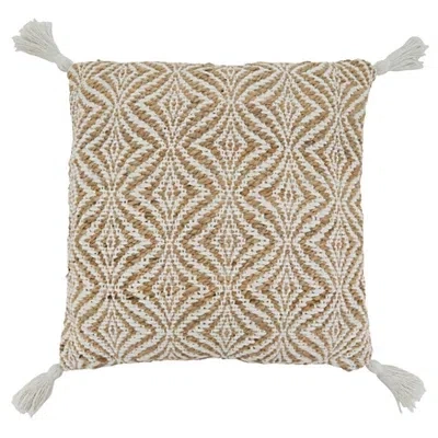 Kirkland's Geometric Woven Jute Tassel Throw Pillow In Brown