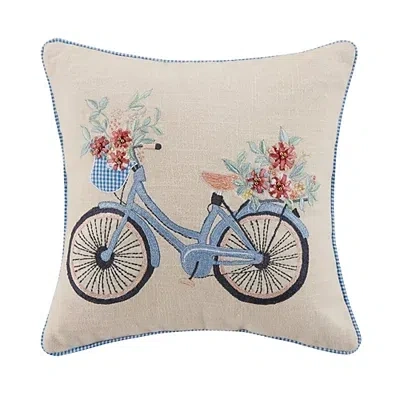 Kirkland's Gingham Bike Embroidered Pillow In Multi