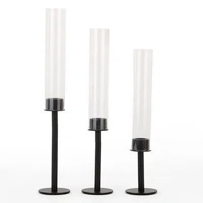 Kirkland's Glass & Black Metal Taper Candle Holders