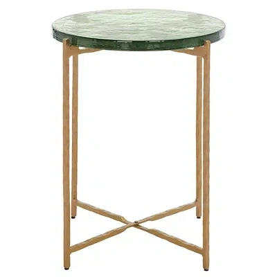 Kirkland's Glass And Brass Round Accent Table In Green