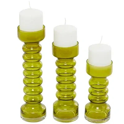 Kirkland's Glass Bubble Pillar Candle Holders In Green