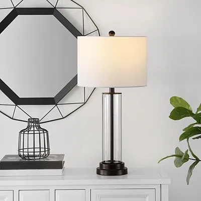 Kirkland's Glass Column Cassian Table Lamp In White