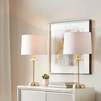 Kirkland's Glass Cylinder Table Lamps In White