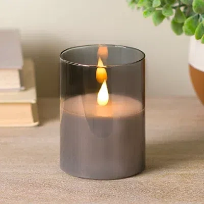Kirkland's Glass Led Pillar Candle In Gray