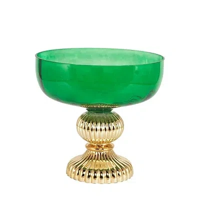 Kirkland's Glass Vase With Gold Pedestal Base In Green