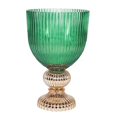 Kirkland's Glass Vase With Gold Pedestal Base In Green