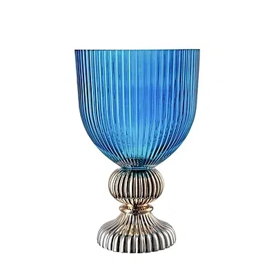 Kirkland's Glass Vase With Silver Pedestal Base In Blue