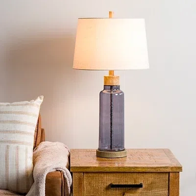 Kirkland's Glass With Wood Trim Table Lamp In White