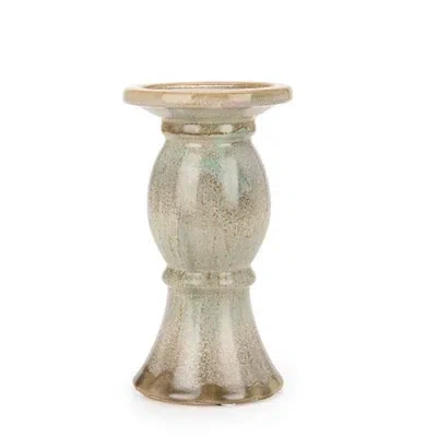 Kirkland's Glazed Ceramic Pillar Candle Holder In Gray