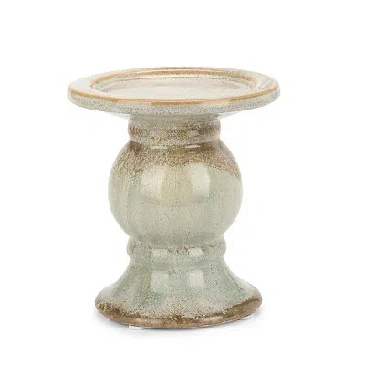 Kirkland's Glazed Ceramic Pillar Candle Holder In Green